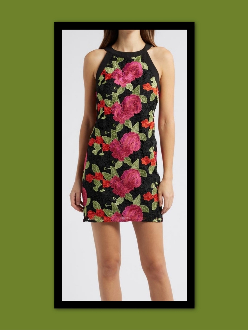 SAM EDELMAN BLACK CHERRY FLORAL EMBROIDERY MINIDRESS